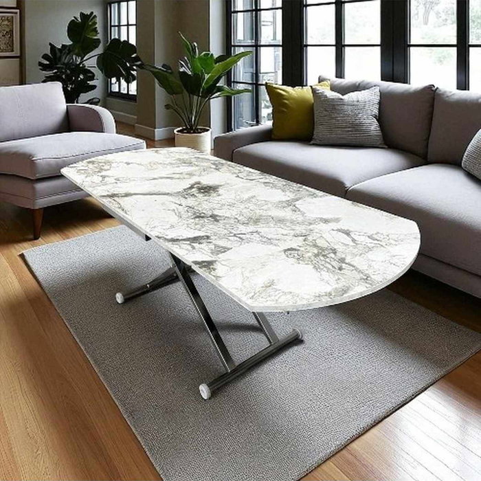 Hanah Home Yan Yari Oval - Mesa de Comedor Extensible de Mármol Blanco y Cromo